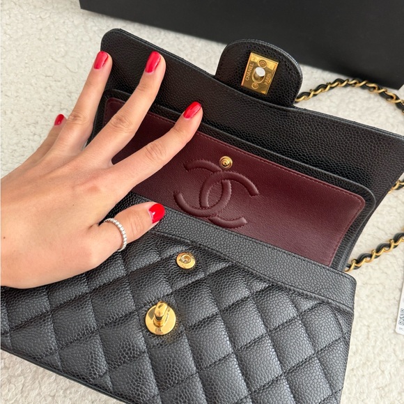 Doubla flap small size bag black leather caviar gold brand new full box - Picture 12 of 14